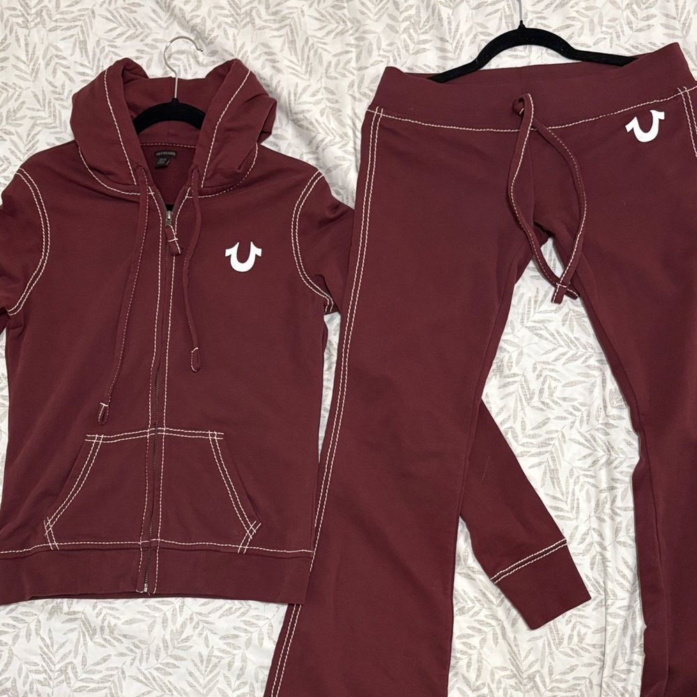 Vintage True Religion Maroon Hoodie and Matching Sweatpants with Logo